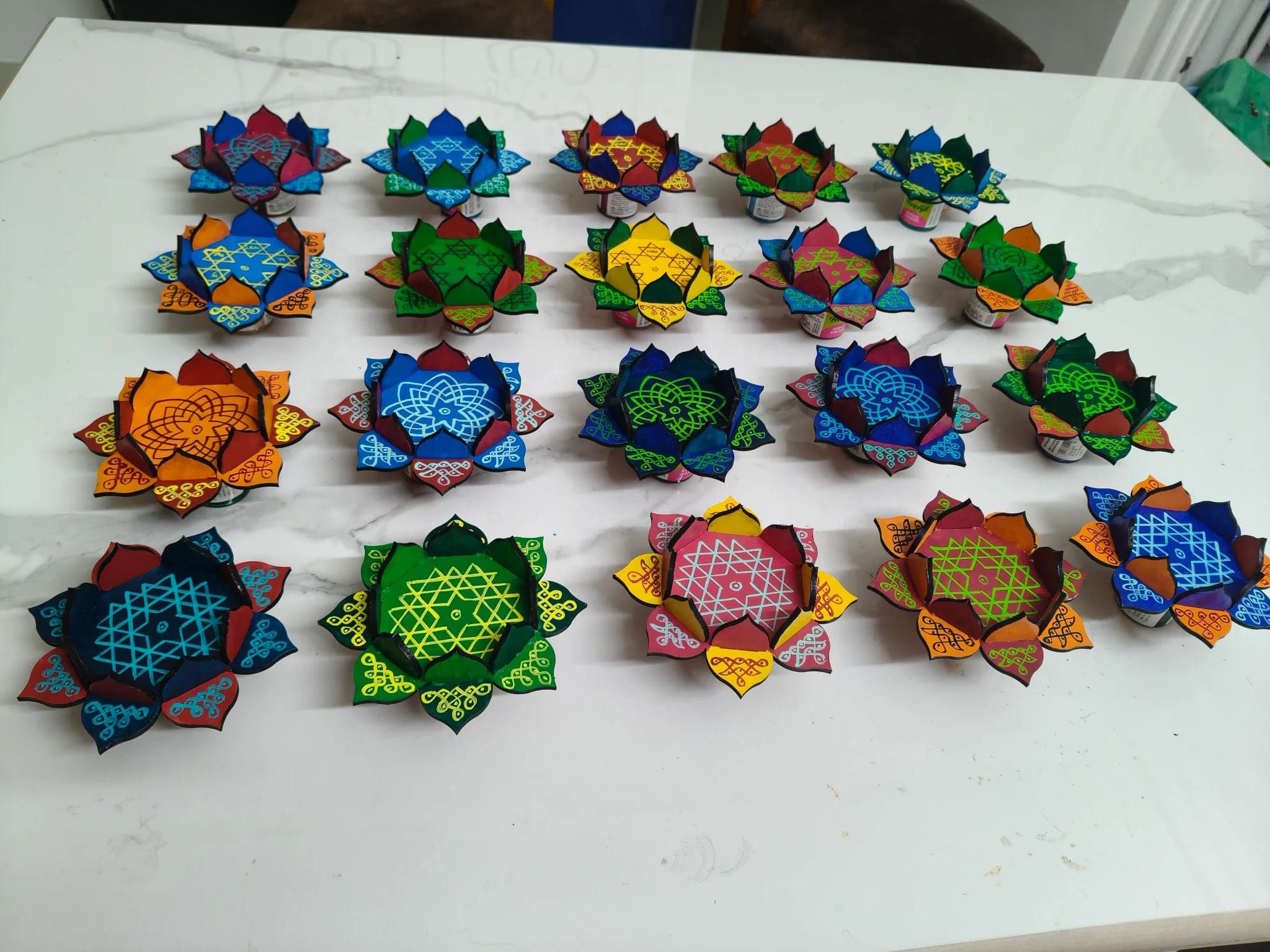 Hand-painted lotus dhiya holders